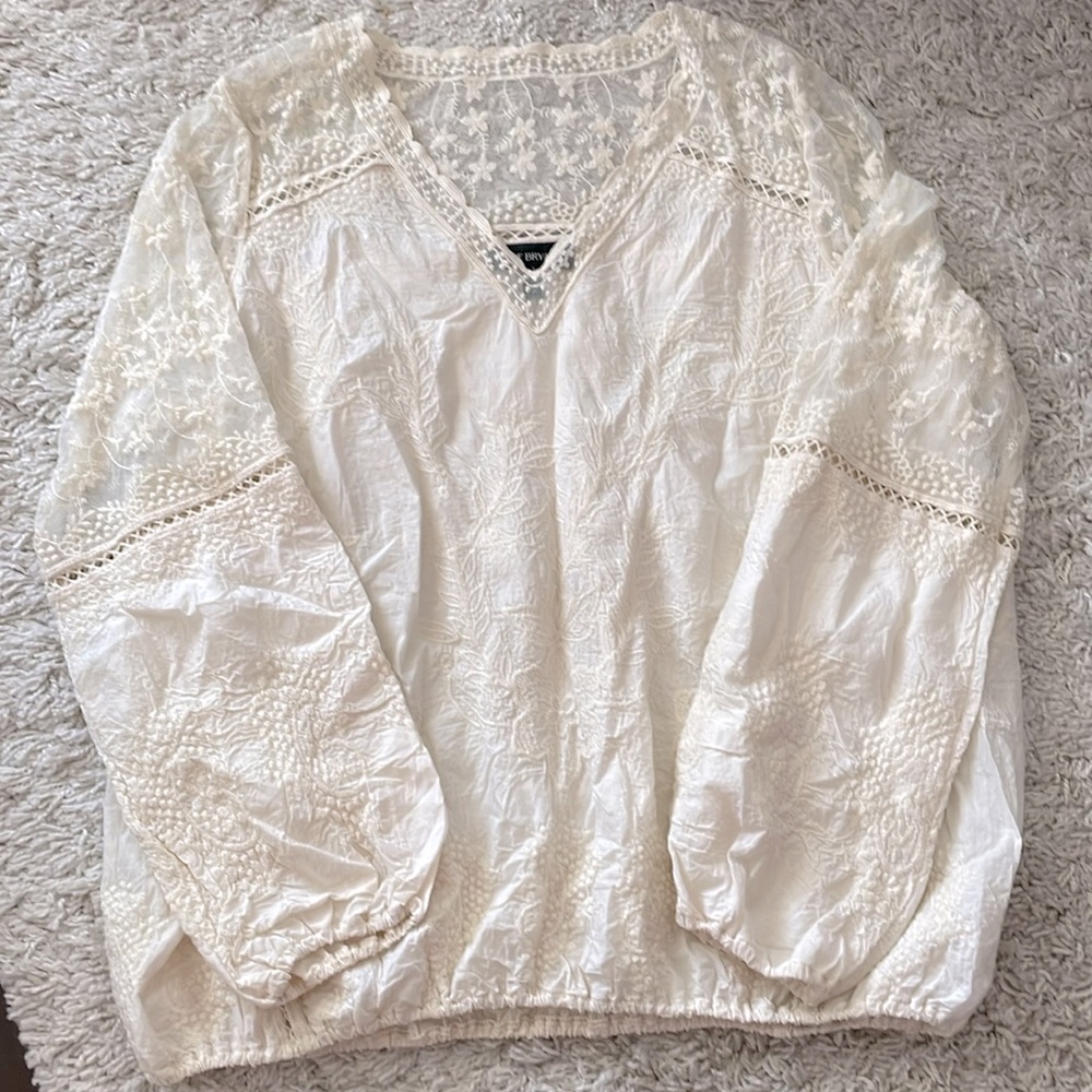 Lane Bryant Ivory/Cream Embroidered Lace Bohemian L/S Blouse, size 14/16